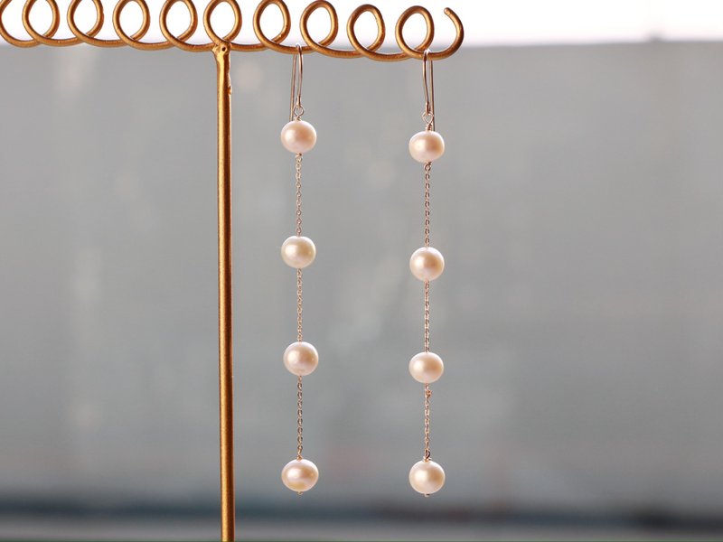 14kgf- pearl long pierced earrings / can change to clip-on - Earrings & Clip-ons - Other Metals White