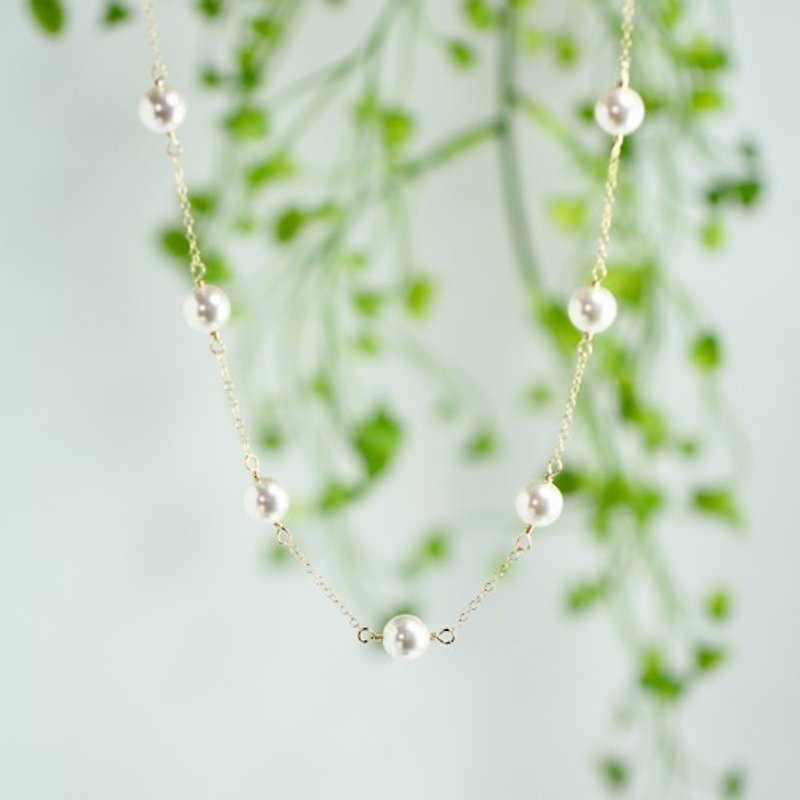 14kgf Swarovski Pearl Long Chain Necklace - สร้อยคอยาว - โลหะ ขาว