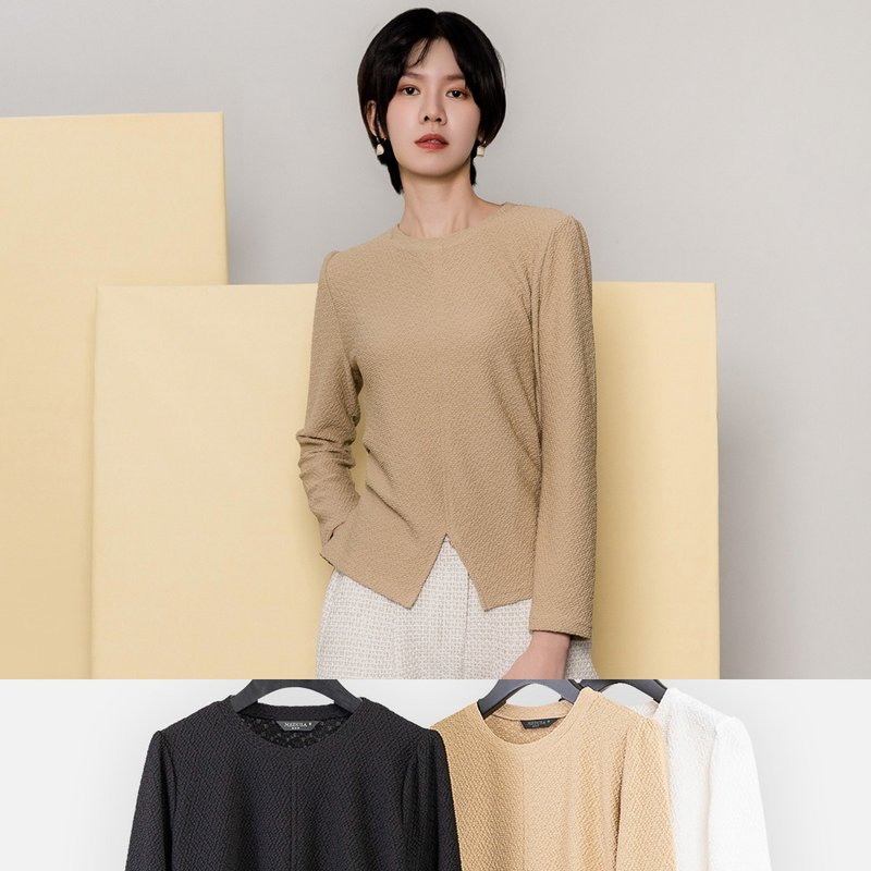 【MEDUSA】Textured Split Hem Inner Top - เสื้อผู้หญิง - เส้นใยสังเคราะห์ สีกากี