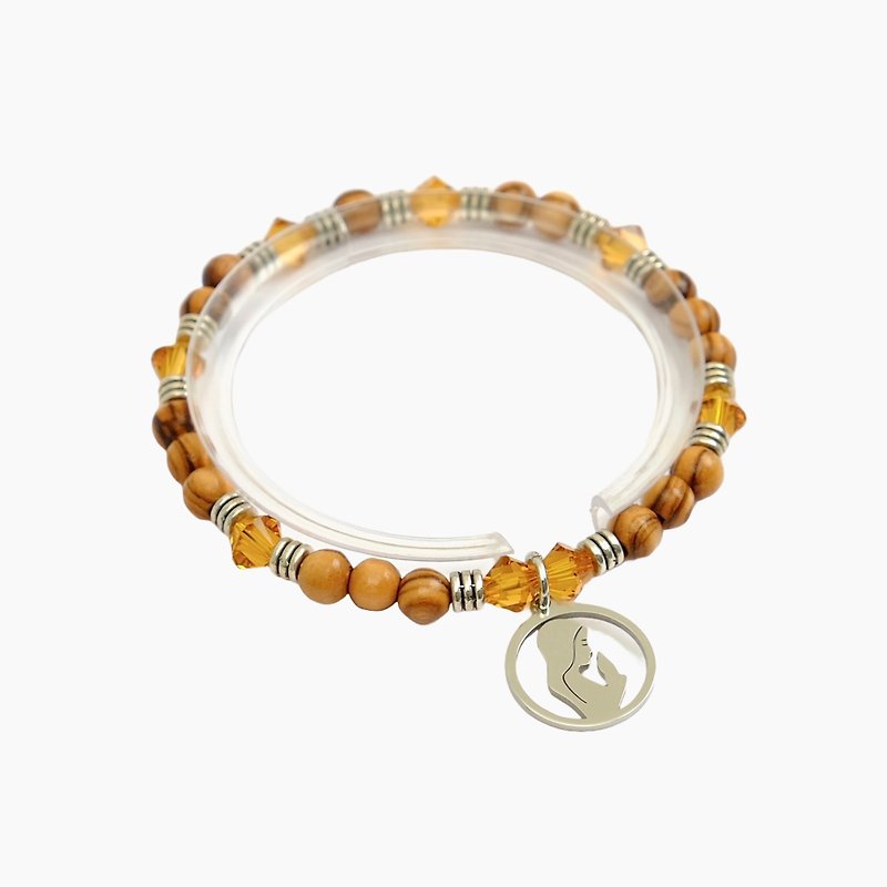 Bracelet Imported 5mm Olive Wood Beads with Swarovski Citrine,Prayer Pendants - Bracelets - Crystal Yellow