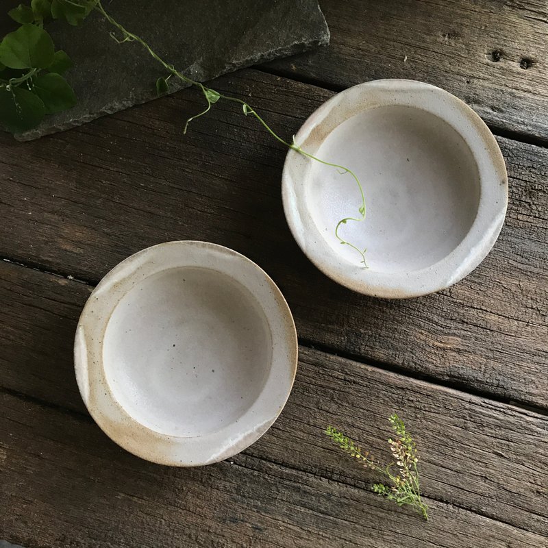 Plain light open white glaze shallow bowl _ two into - Bowls - Pottery White