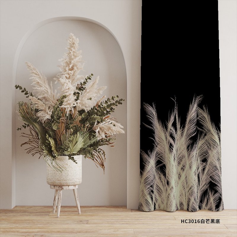 原創印花窗簾 Miscanthus 秋芒 白芒黑底 - 門簾/門牌 - 聚酯纖維 