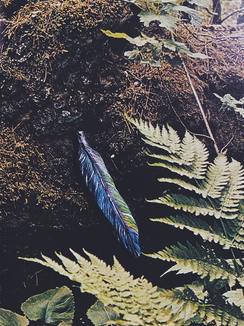 木刻手繪墜飾 - 羽毛 - 其他 - 木頭 藍色