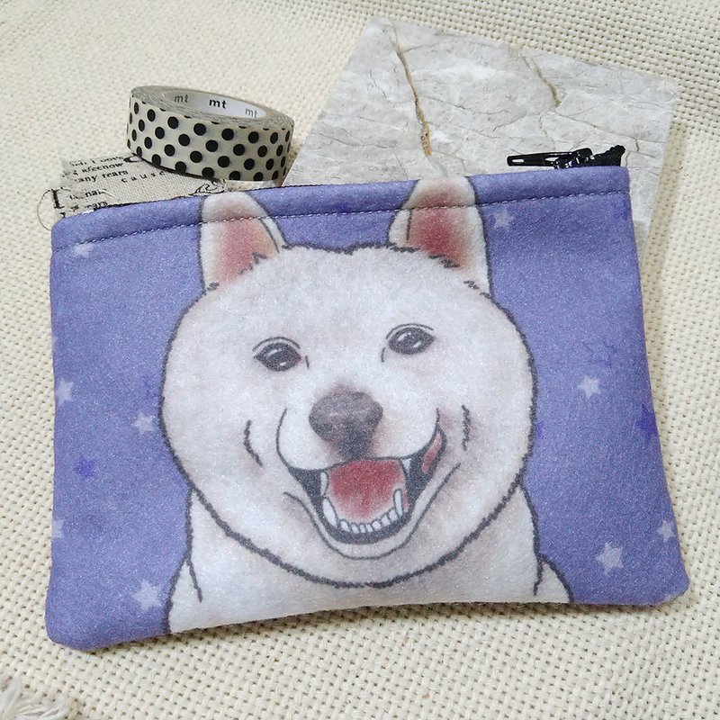 White Shiba Inu-nonwoven coin purse - Coin Purses - Other Man-Made Fibers 