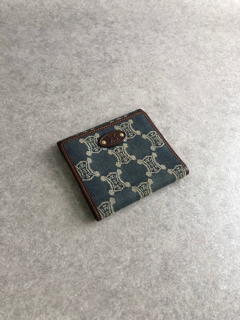 【 日本直送　名牌中古包 】CELINE セリーヌ パリマカダム 財布 インディゴ キャンバス 二つ折り財布 vintage ヴィンテージ zbp5r8 - 錢包/皮夾/長短夾 - 棉．麻 藍色