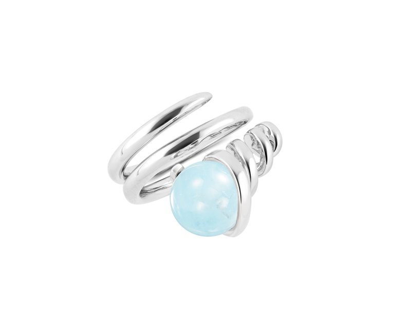 Aquamarine large statement right hand ring-March birthstone wrap around ring - General Rings - Sterling Silver Blue