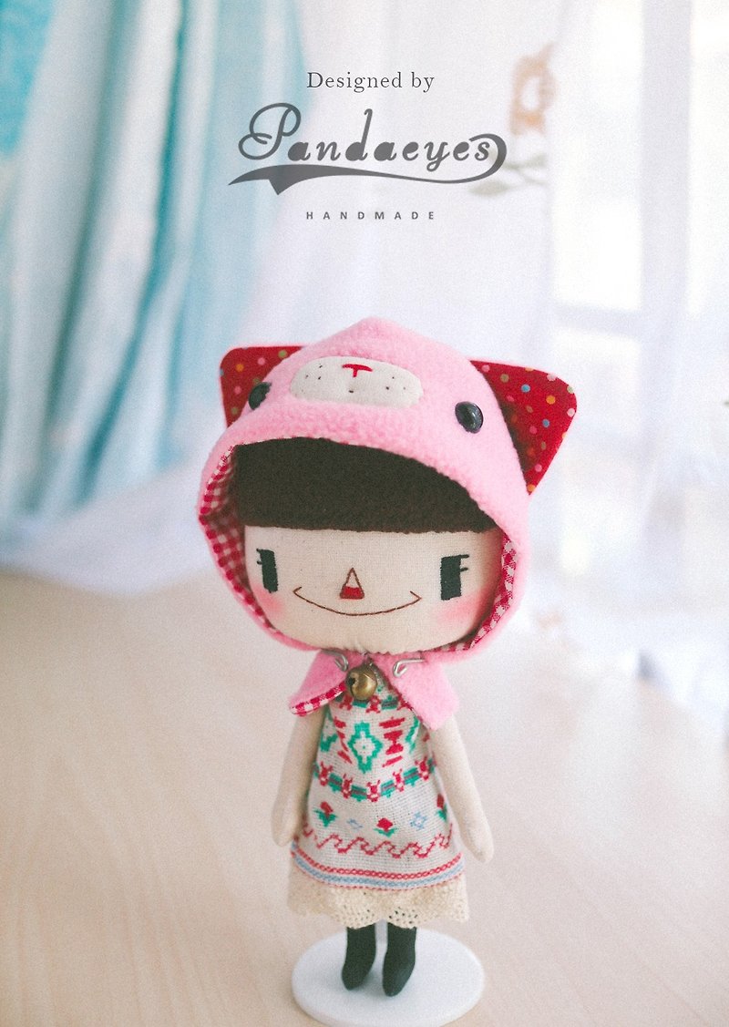 Pink cat hat T black baby - Stuffed Dolls & Figurines - Cotton & Hemp 
