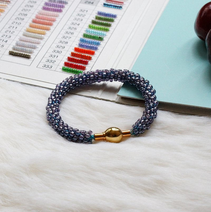 Kumihimo手織日本玻璃珠 KTS-03 ( Handbraided Kumihimo Seed Beads Bracelet ) - 手鍊/手鐲 - 玻璃 藍色