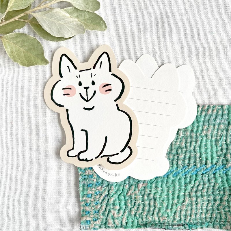 メッセージカード ー しろねこ - 卡片/明信片 - 紙 白色