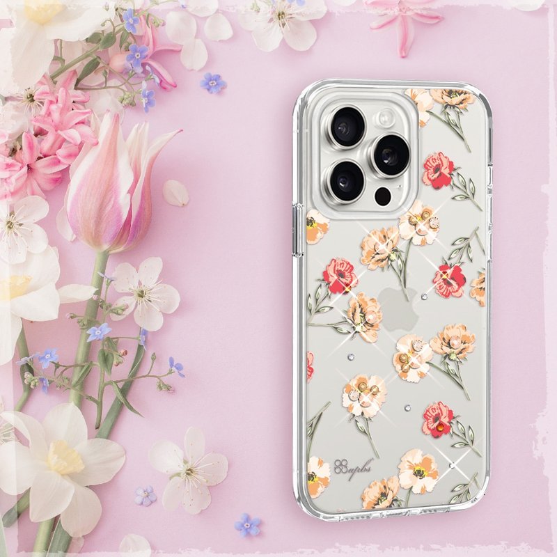 iPhone 16/15/14/13/12/11 series thin and light military standard anti-fall color diamond phone case-Rose Garden - เคส/ซองมือถือ - วัสดุอื่นๆ หลากหลายสี