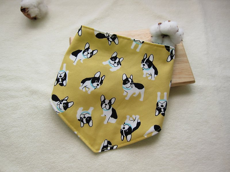 - Holding Bulldog dog for a walk - infant baby cotton bandage, bibs (yellow) - Bibs - Other Materials Yellow