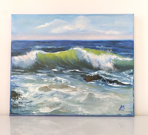 海岸の油絵 ビーチの絵 海の嵐の絵 夏の波の壁アート - ショップ