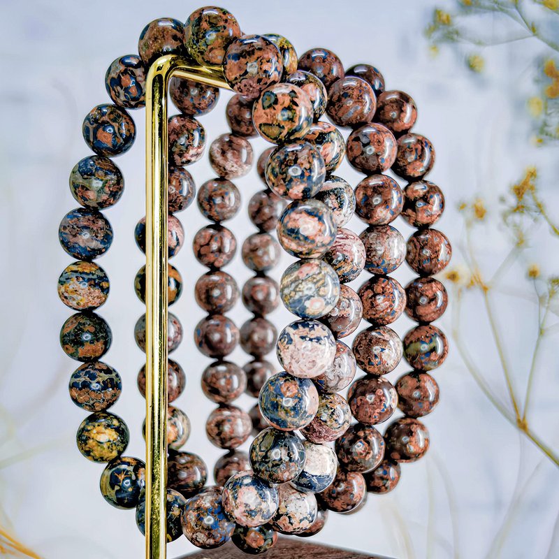 [Leopard Pattern Stone] Natural Leopard Pattern Jasper Agate Crystal Bracelet - Bracelets - Crystal Brown