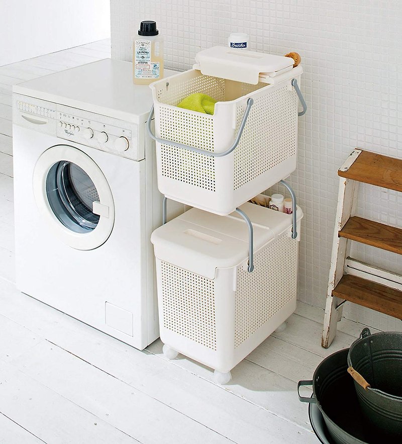 Japan Like-it stackable multifunctional storage laundry basket with lid (single) - กล่องเก็บของ - พลาสติก ขาว