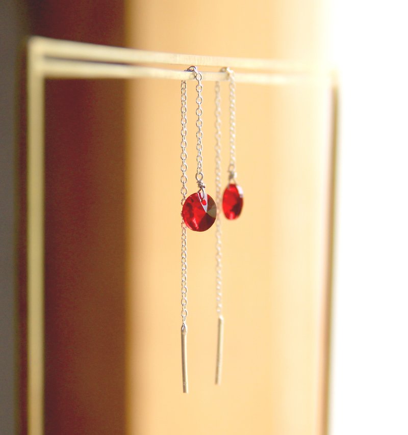 Minimalist Series-Brilliant Red-Red Opal-925 Sterling Silver Handmade Earrings Free Change Clip-on Silver Gift Packaging - ต่างหู - เครื่องเพชรพลอย สีแดง