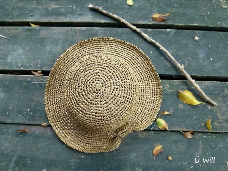 Butterfly wide-brimmed hat (light coffee)/summer sunscreen hat/woven straw hat/hand-made crocheted hat - Hats & Caps - Other Materials 