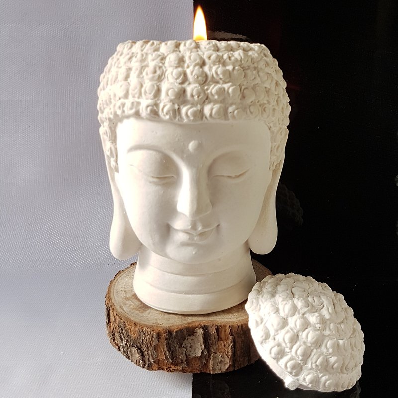 Aroma Stone, Meditation room decor, home decor, candle holder- Buddha's Head - Fragrances - Other Materials White