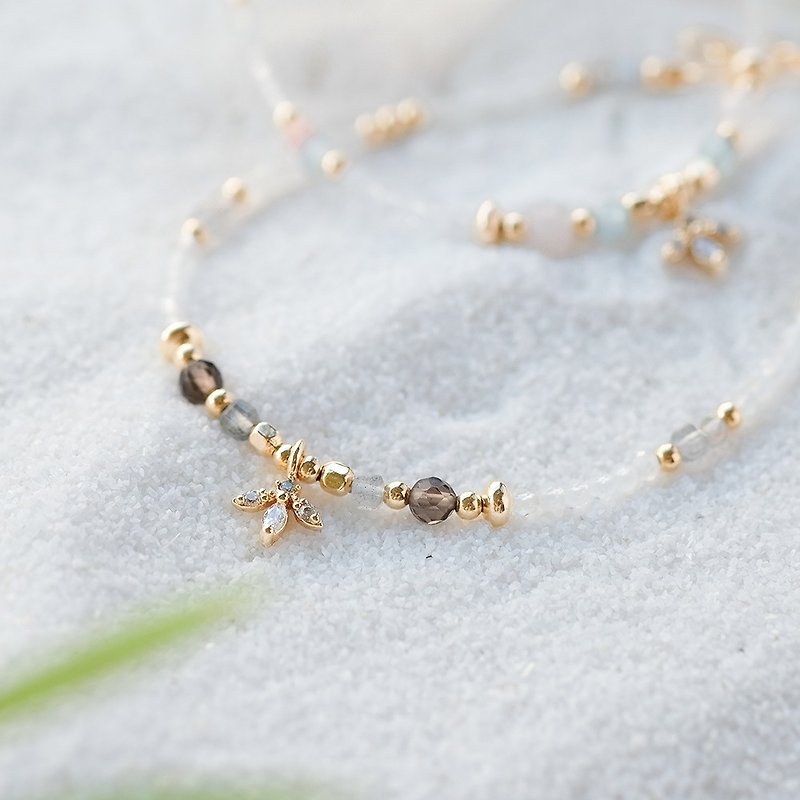 Moonlight Forest Moonstone Citrine Labradorite Bracelet 14K Gold Packed Natural - Bracelets - Gemstone White