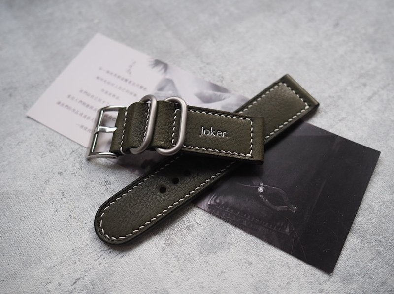 Handmade cowhide textured olive green strap length and width can be customized, color and style can be customized and can be engraved - Watchbands - Genuine Leather Multicolor
