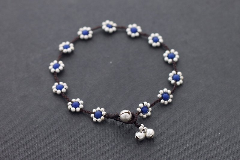 Blue Jade Silver Anklets Flower Beads Anklets Bracelets Stone Braided - อื่นๆ - โลหะ สีน้ำเงิน