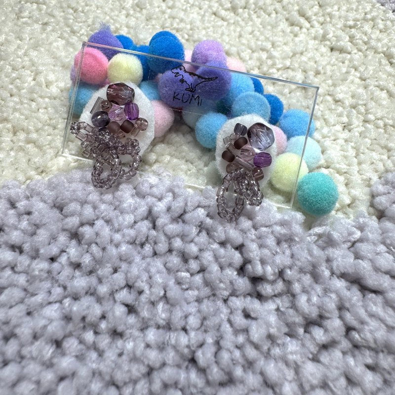 Purple string earrings - ต่างหู - วัสดุอื่นๆ สีม่วง