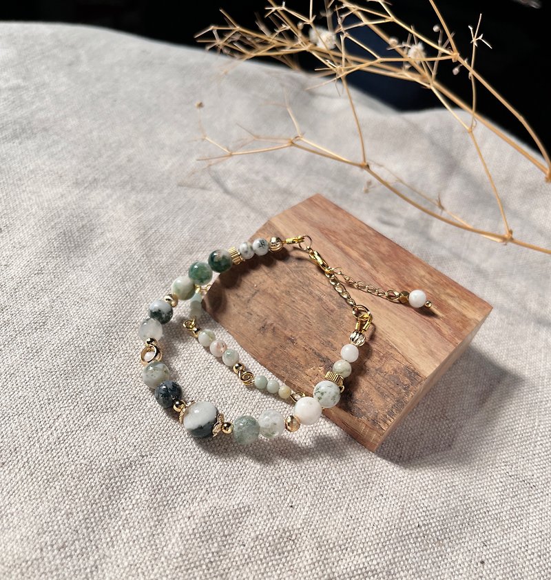 Natural stone bracelet - stream Stone and dewdrop tree agate/agate/natural stone - Bracelets - Semi-Precious Stones Green