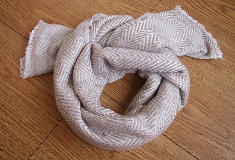 Cashmere Stripes Shawl / Scarf / Stole Handmade from Nepal thick v Light brown - Knit Scarves & Wraps - Wool Khaki