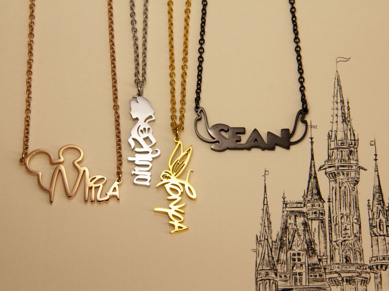 Disney Style Kids Name Necklace| Handmade Kids Necklace | Minnie Mouse Jewelry | - สร้อยคอ - โลหะ หลากหลายสี