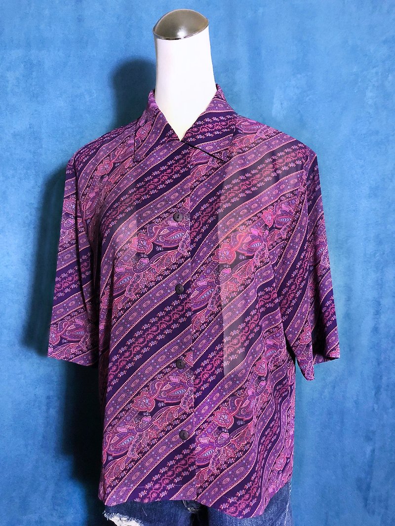 Purple Totem Chiffon Short Sleeve Vintage Shirt / Bring back VINTAGE abroad - Women's Shirts - Polyester Purple