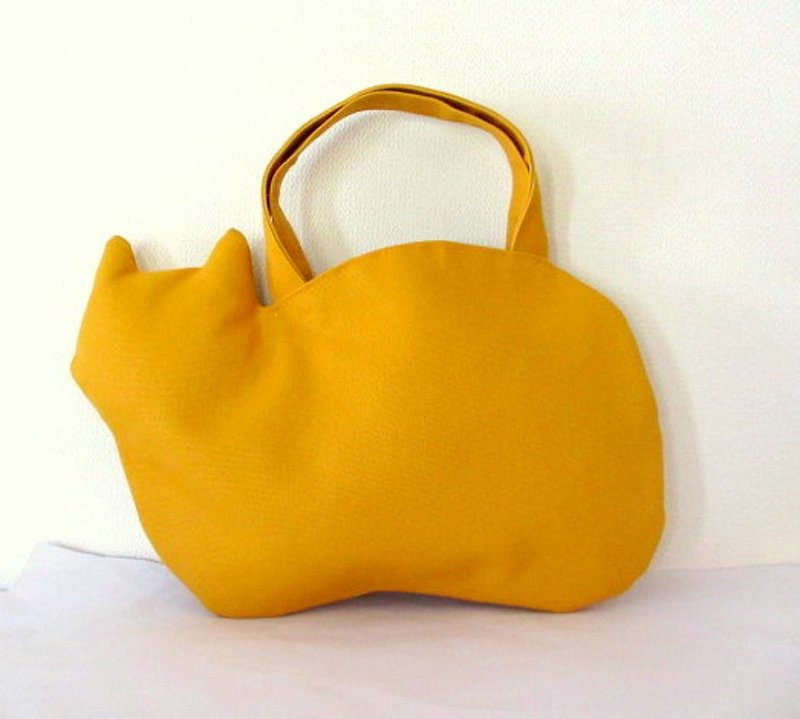 Cat bag yellow - กระเป๋าถือ - ผ้าฝ้าย/ผ้าลินิน สีเหลือง