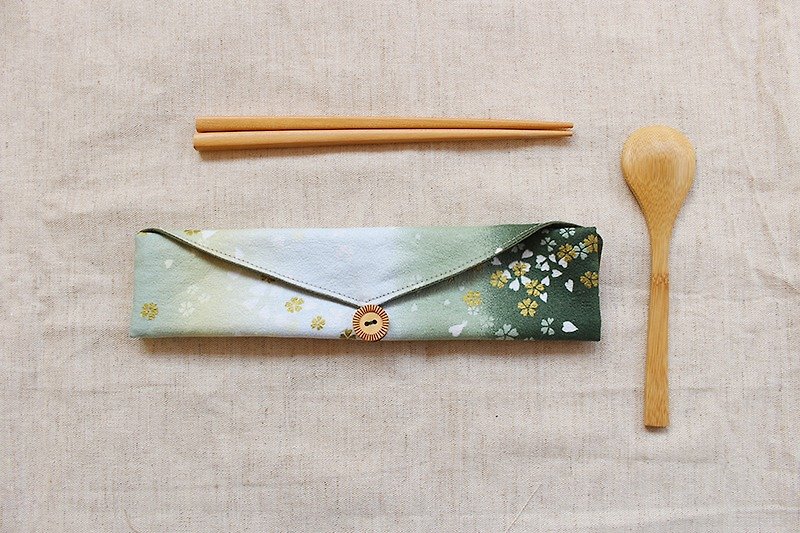 燙金櫻花鈕扣環保筷袋/收納袋 - 筷子/筷子架 - 棉．麻 