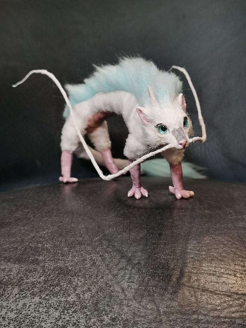 baby Haku Dragon fantasy art doll poseable whiskers poseable - 公仔/玩偶 - 其他人造纖維 白色