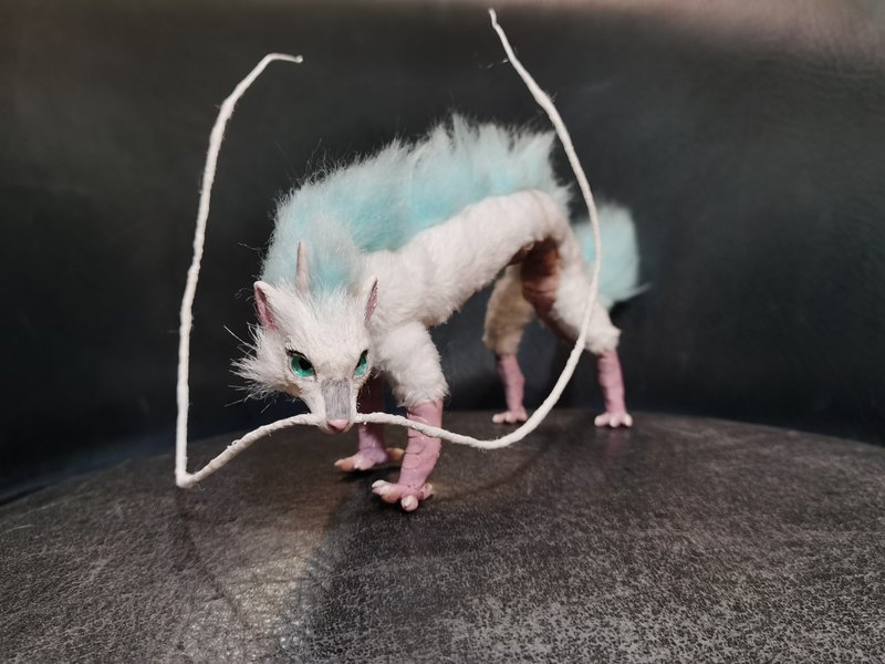 baby Haku Dragon fantasy art doll poseable whiskers poseable - 公仔/玩偶 - 其他人造纖維 白色