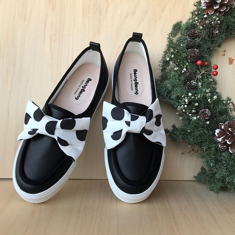 Polka Dot Bow Casual Shoes (Adult) Little Red Riding Hood and Big Wolf - Black Women's Shoes - Women's Casual Shoes - Faux Leather Black