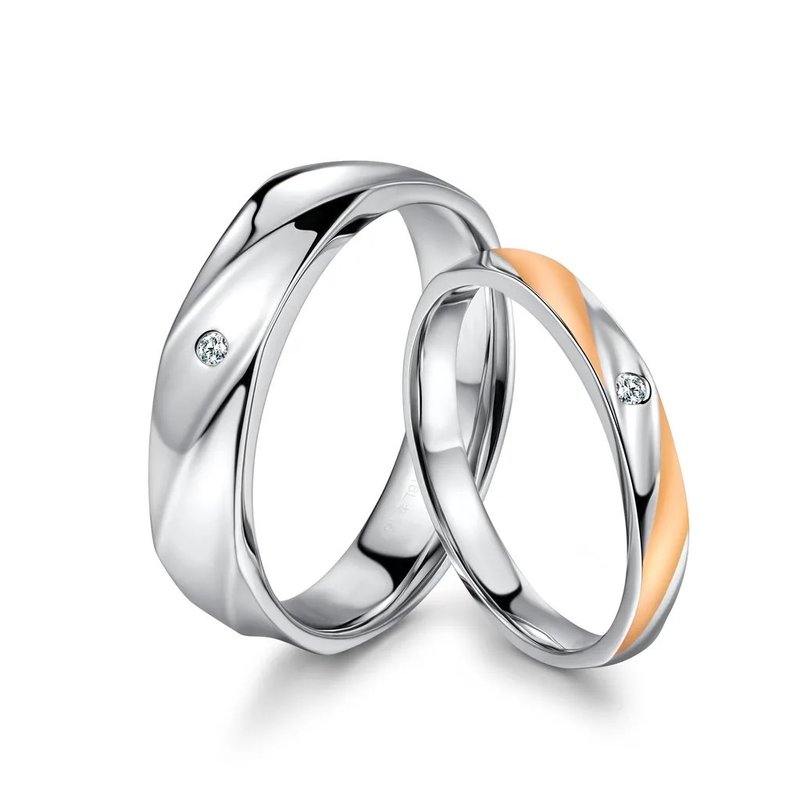 只想見你 鑽石白鋼  情侶 結婚對戒 - 對戒 - 鑽石 銀色