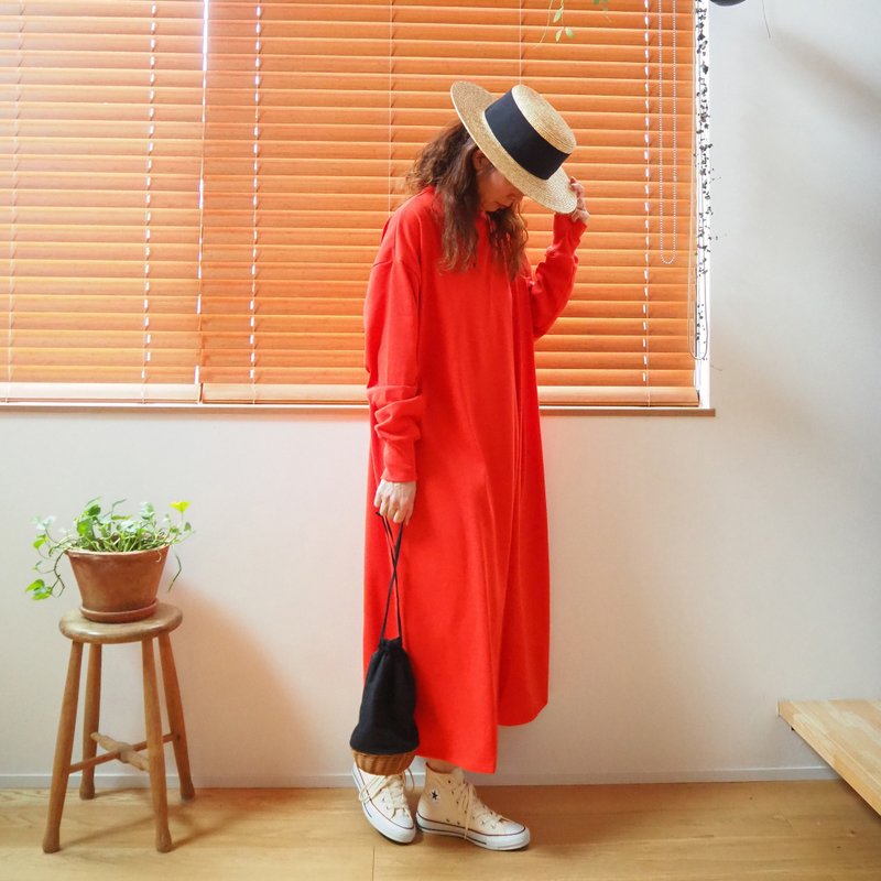 Cotton wide One piece / RED - 洋裝/連身裙 - 棉．麻 紅色