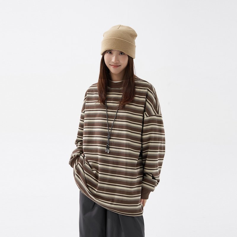 TopBasics Wide & Narrow Striped T-Shirt - Men's T-Shirts & Tops - Cotton & Hemp Brown