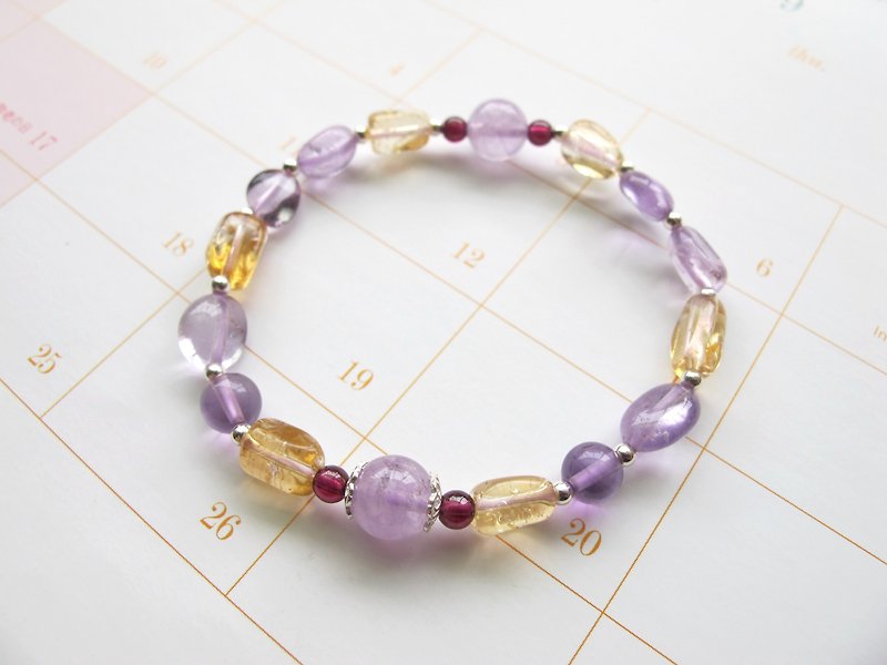 [Yellow Purple Jasmine] Citrine x Amethyst x Pomegranate x 925 Silver - Irregular - Bracelets - Crystal Multicolor