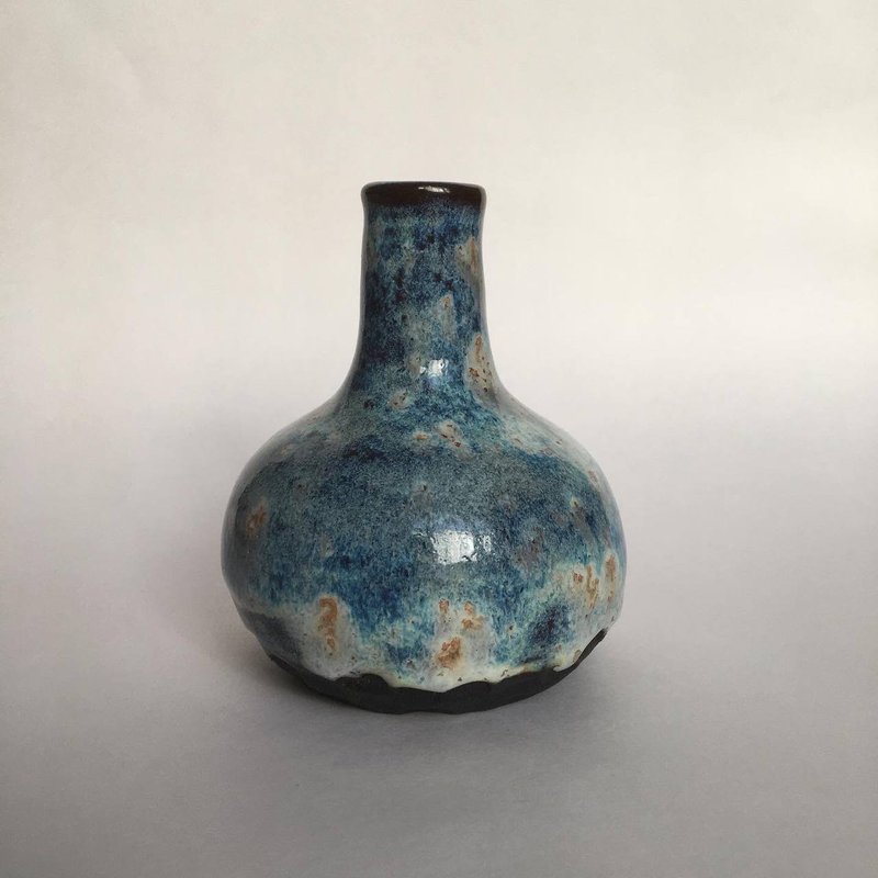 Small Black and Blue Carved Ceramic Vase - Pottery & Ceramics - Pottery Blue
