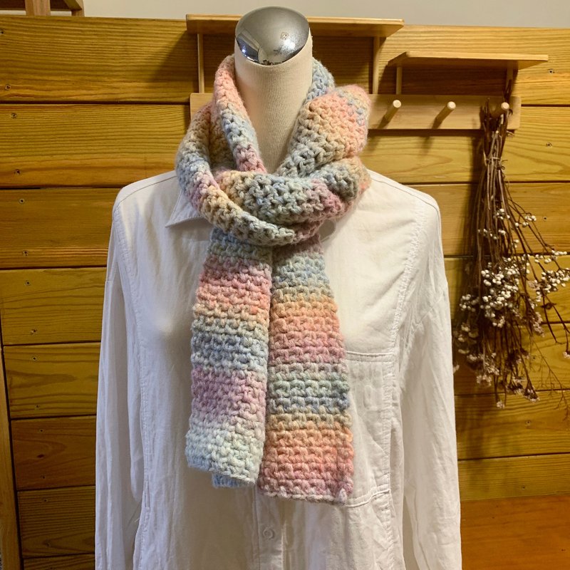 彩虹漸變長條圍巾。義大利羊毛。粉紅+粉紫+粉藍+粉黃 - 圍巾/披肩 - 羊毛 