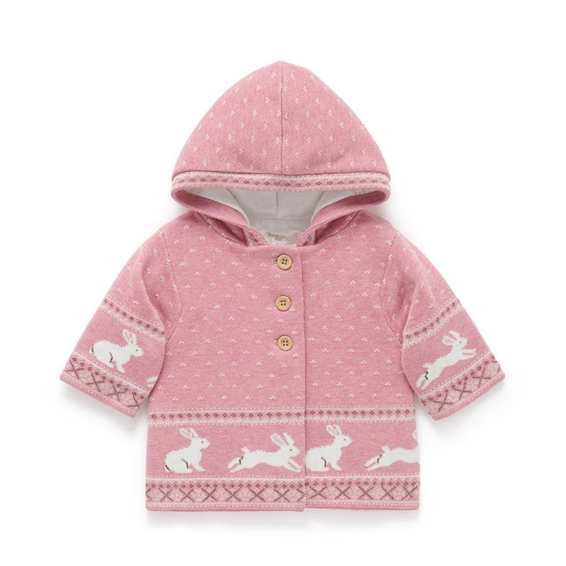 Australian Purebaby organic cotton cotton knitted jacket for infants and children 6M~2T Pink Rabbit - เสื้อโค้ด - ผ้าฝ้าย/ผ้าลินิน 