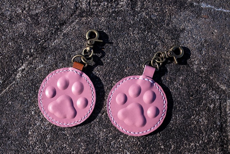 Genuine Leather Keychains Pink - [Pink Cat Meat Ball] Charm | Key Ring | Ornaments | Free Engraving