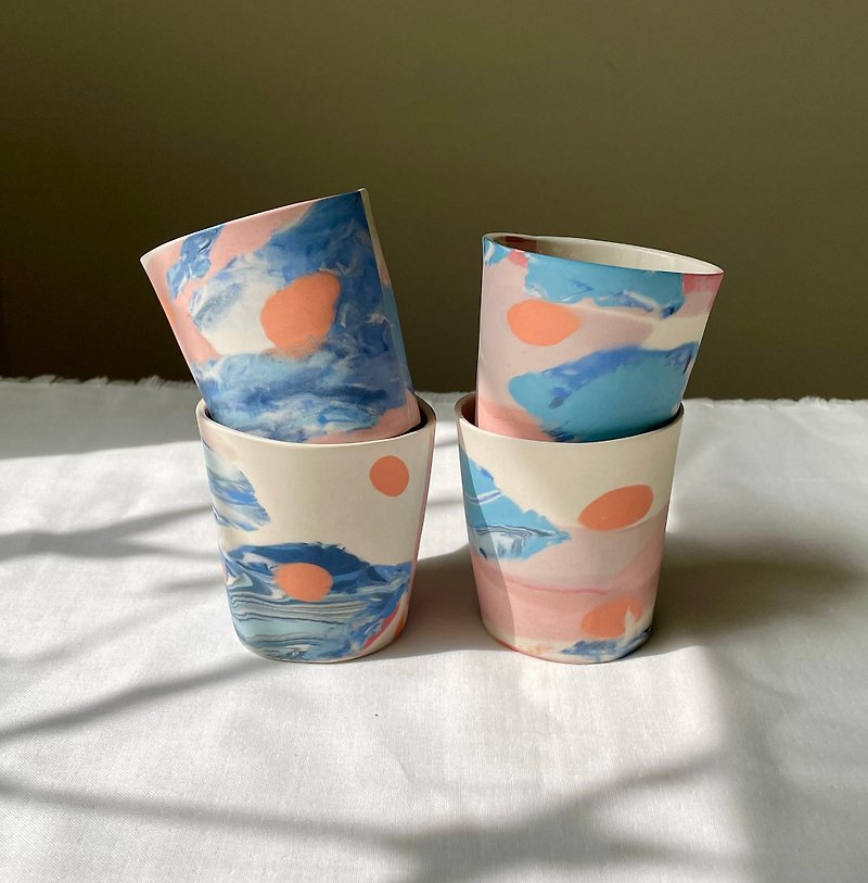 Pink-ocean Nerikomi Cup - Teapots & Teacups - Porcelain 