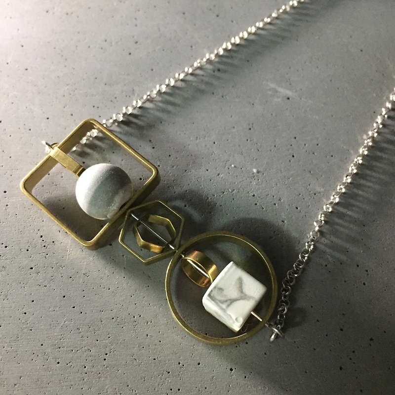 Marble Concrete x Brass Collection - Sterling silver necklace (MCB-007) - สร้อยคอ - ปูน สีเทา