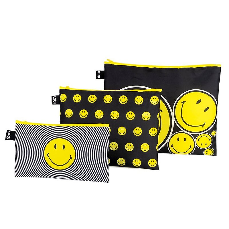 LOQI three entry storage bag / smiley face ZPSMSP - กระเป๋าเครื่องสำอาง - เส้นใยสังเคราะห์ สีเทา