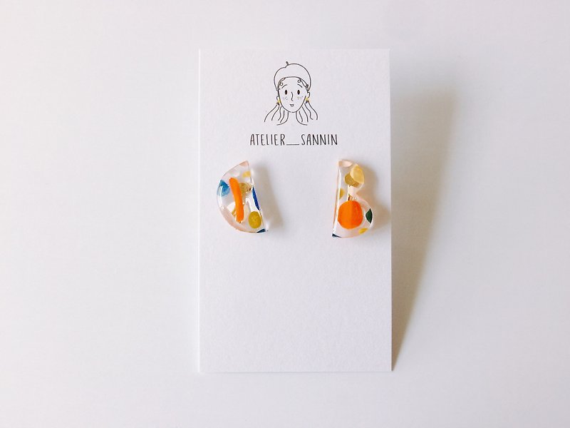Twilight Adventure Series - Owl professor hand-painted handmade earrings ear ear pin / ear clip - Earrings & Clip-ons - Other Materials Orange