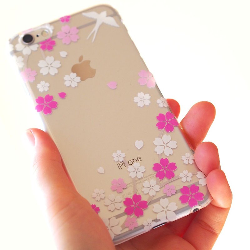 Clear android phone case - Japanese Cherry Blossoms and Swallow - - Phone Cases - Plastic Transparent