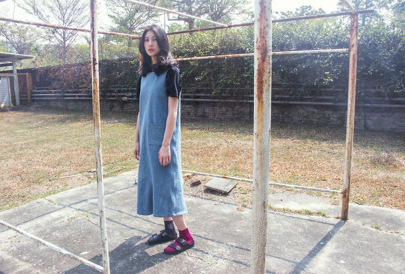 Azul 丹寧長洋裝 - 洋裝/連身裙 - 棉．麻 藍色