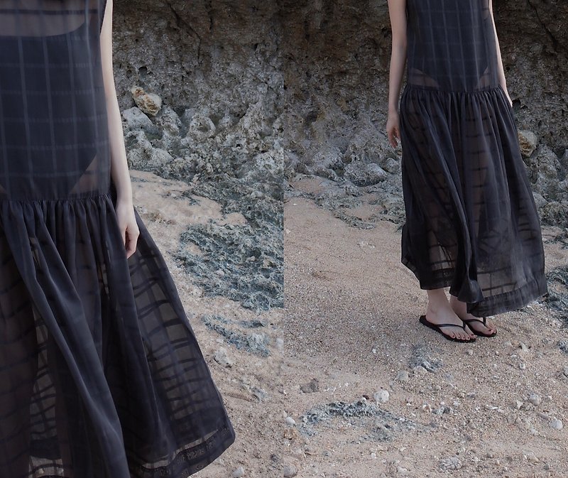 透視落腰 連衣裙 - 洋裝/連身裙 - 聚酯纖維 黑色