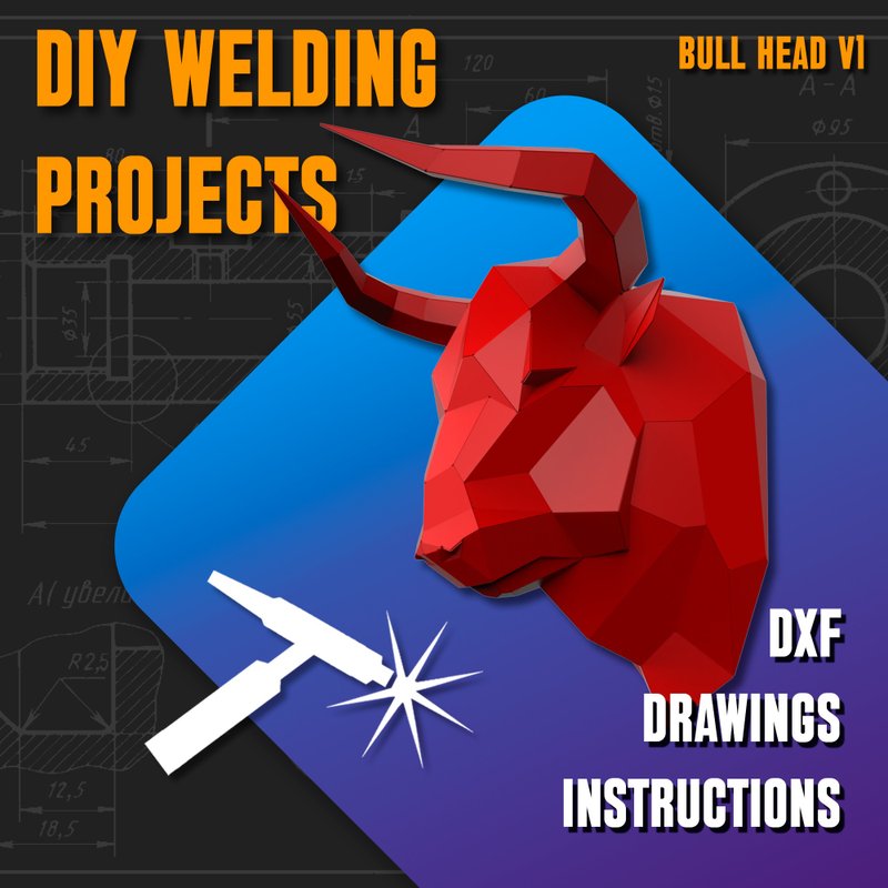 Welding ProjectPlans Drawings Bull Head (v1) (DXF, PDF) - 圖文模板設計 - 其他材質 